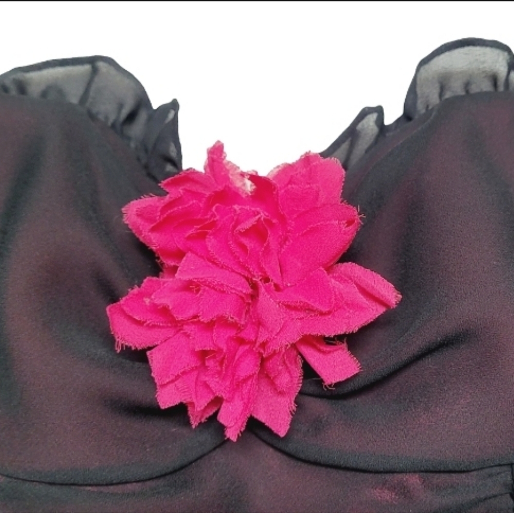 Vintage Zum Zum MCR Black Pink Chiffon Ruffle Sweetheart Neckline Hi-low Dress 6 - Picture 5 of 11